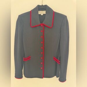 St. John Collection Black Jacket with Vibrant Red Accents